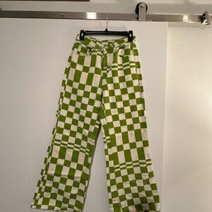 Green and White Checkered Pants